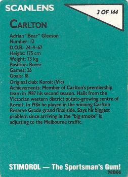 1988 Scanlens VFL #3 Adrian Gleeson Back